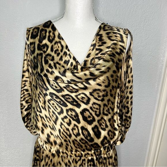 REEM Silk Cape Cowl Neck Cheetah Animal Print Gold/Black Medium Dress Sz Large - Picture 4 of 11